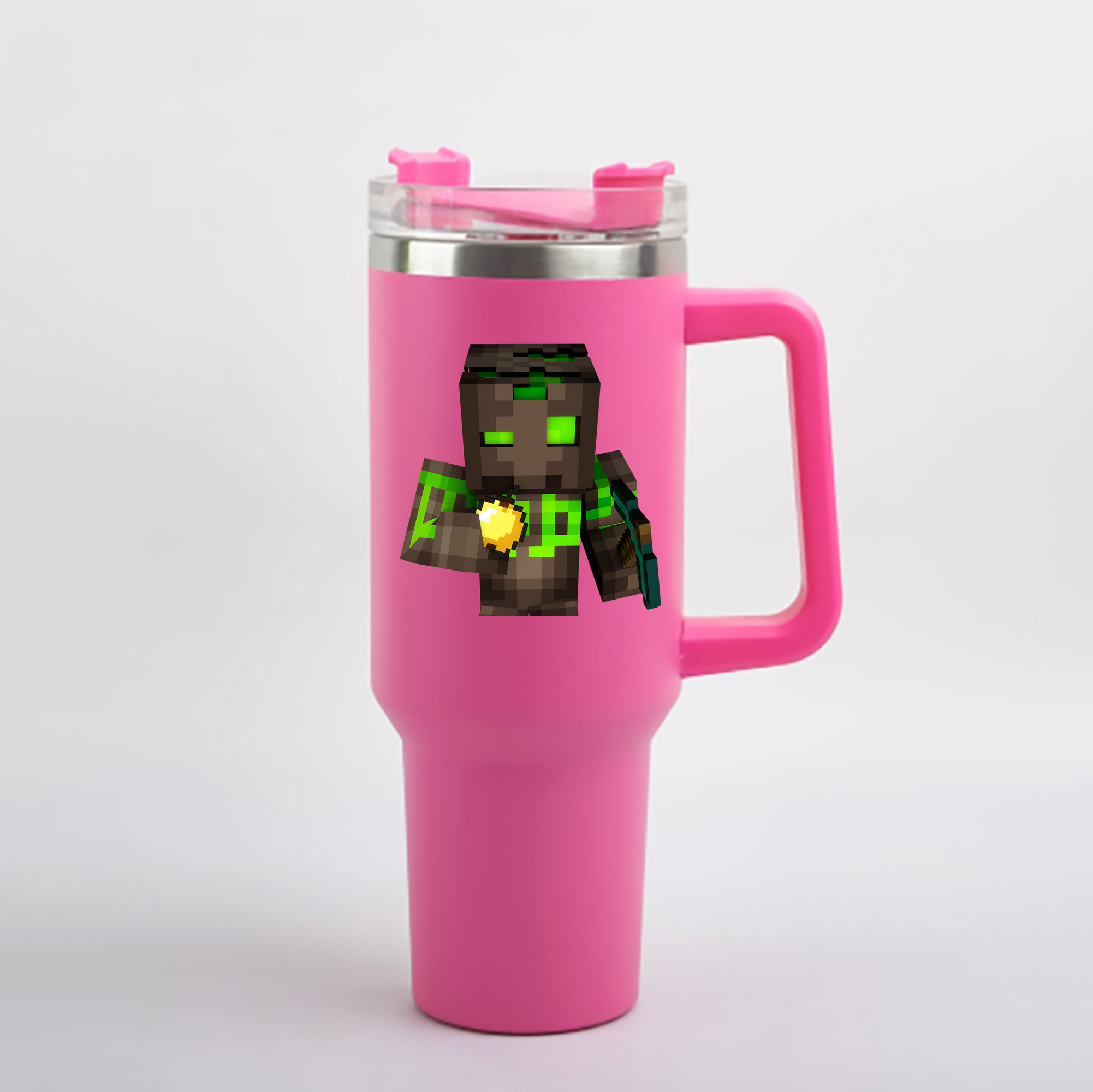 （画像用） マインクラフト ブロックの世界 Minecraft MC Block world 1200mL車用タンブラー - クリスタルステッカー（プラスチックストロー付き）